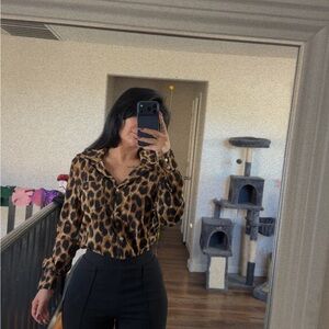 SHEIN Leopard Print Button-Down Shirt